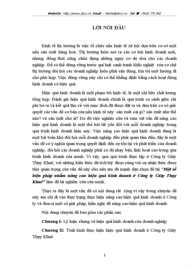 Một số biện pháp nhằm nâng cao hiệu quả kinh doanh ở Công ty Giày Thụy Khuê