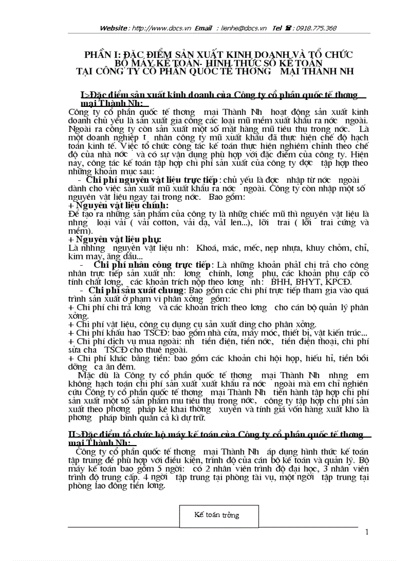 Tổ chức bộ máy kế toán hình thức sổ kế toán tại công ty cổ phần quốc tế thương mại thành như