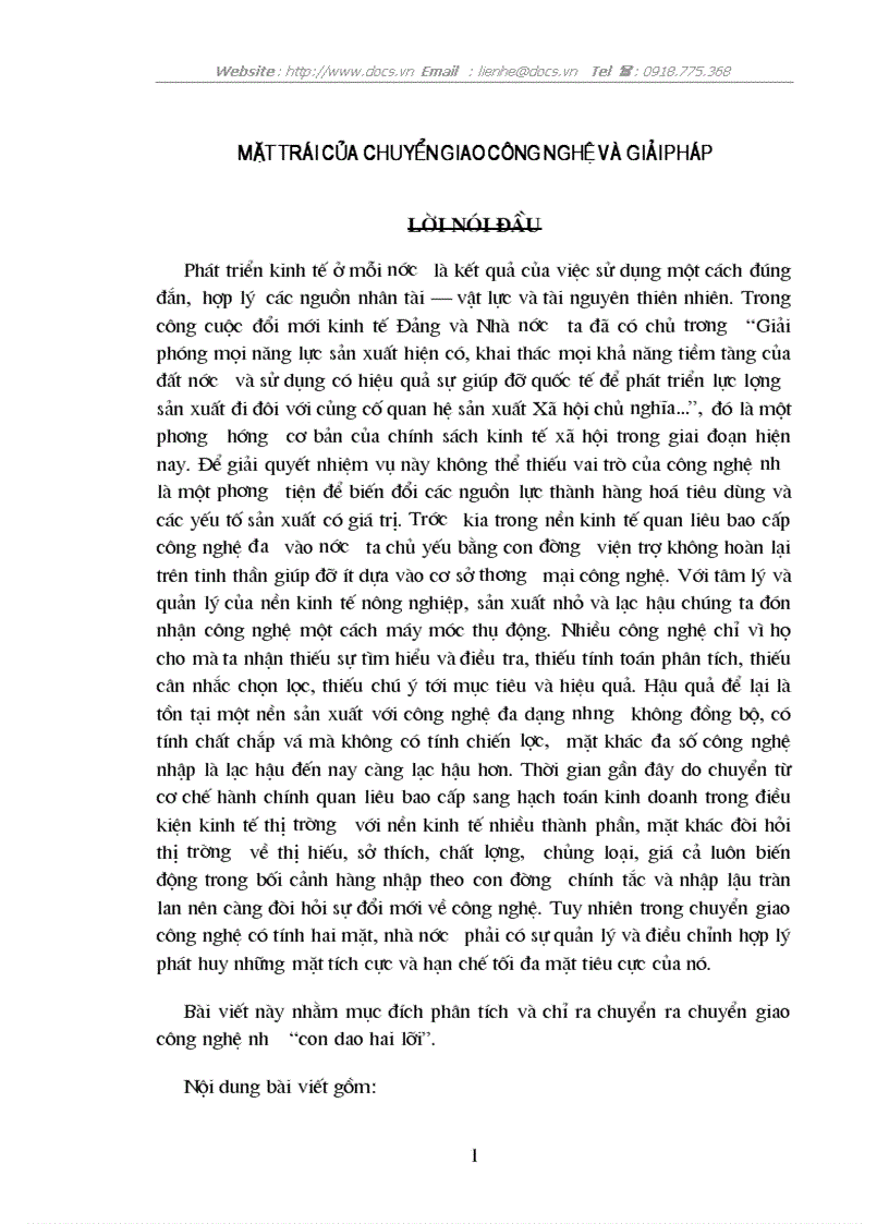 Tình hình chuyển giao công nghệ trên thế giới và thực trạng ở nước ta