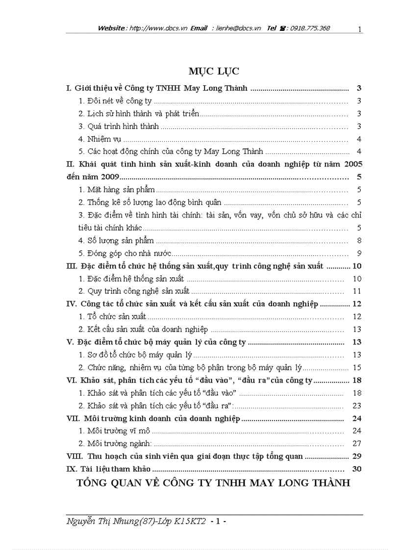 Tổ chức hệ thống sản xuất của CÔNG TY TNHH MAY LONG THÀNH
