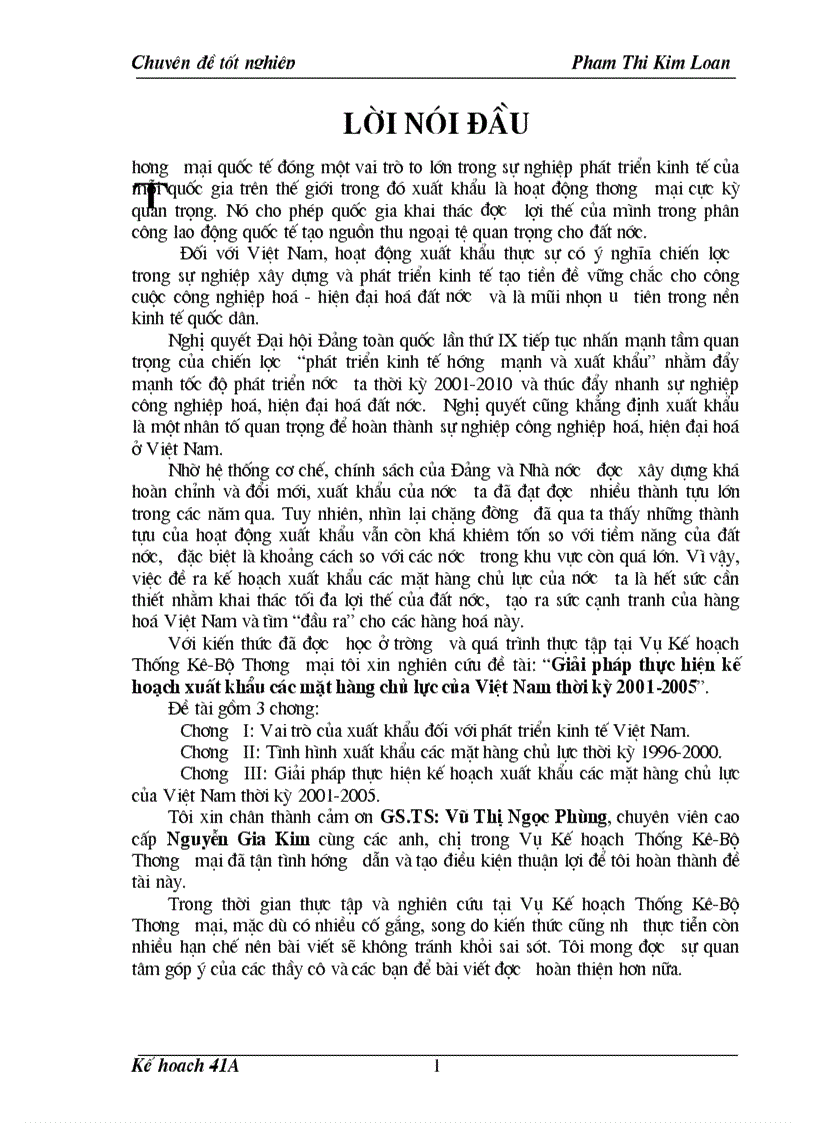 Giải pháp thực hiện kế hoạch xuất khẩu các mặt hàng chủ lực của Việt Nam thời kỳ 2001 2005