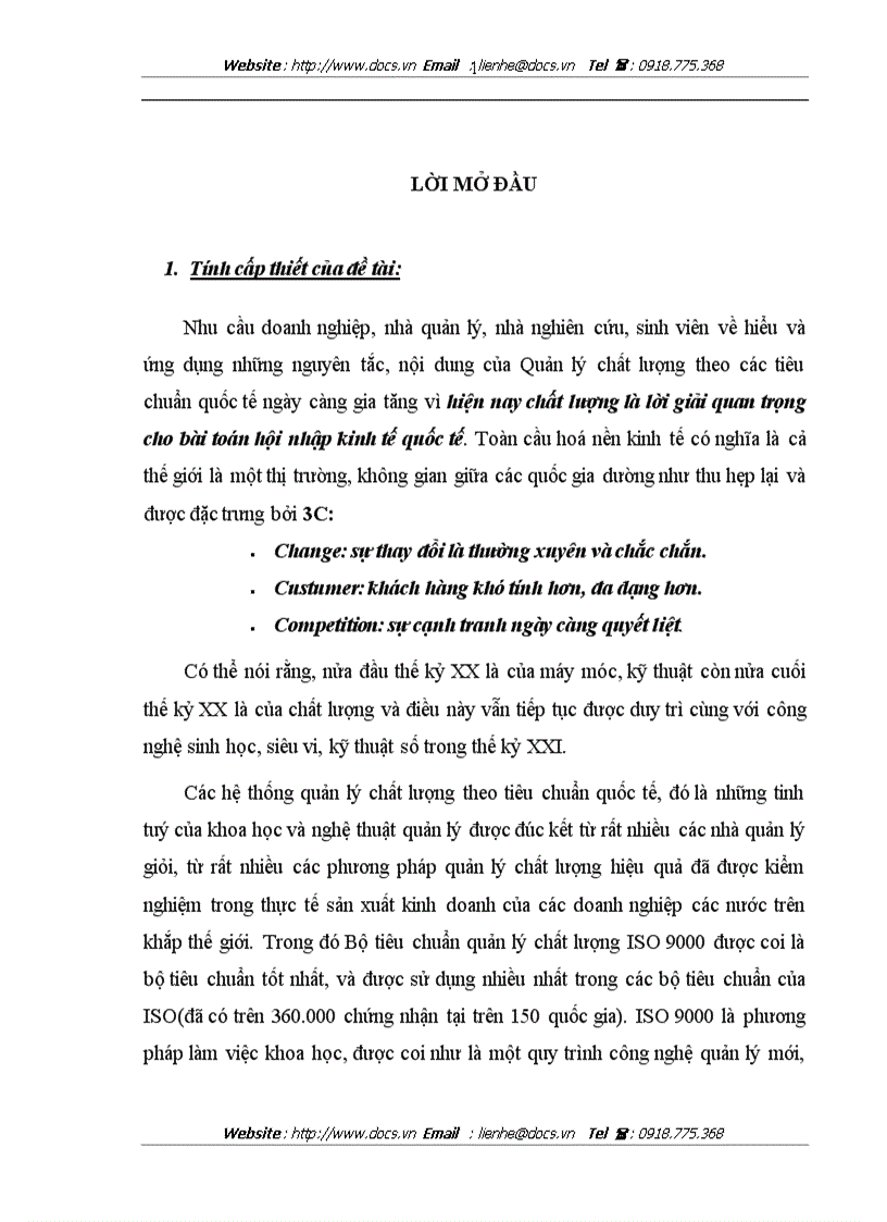 Một số giải pháp hoàn thiện hệ thống quản lý chất lượng theo tiêu chuẩn iso 9001 2000 của công ty giầy thượng đình