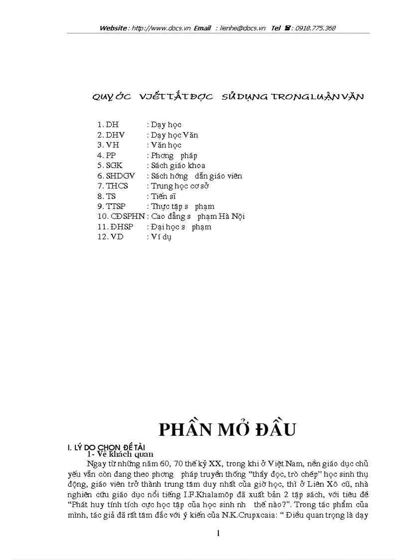 Phương pháp dạy học thơ trữ tình Việt Nam hiện đại trong chương trình Văn 6 THCS Hà Nội