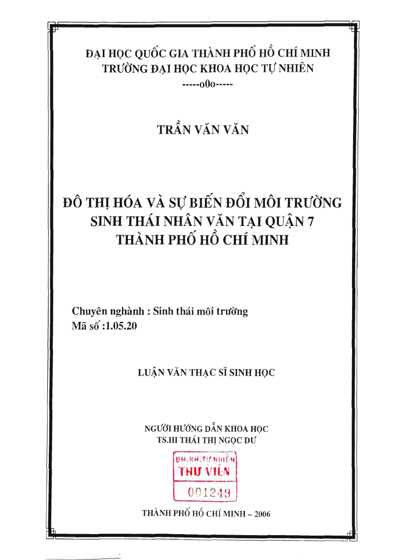 Đô thị hóa và sự biến đổi môi trường sinh thái nhân văn tại quận 7 thành phố hồ chí minh