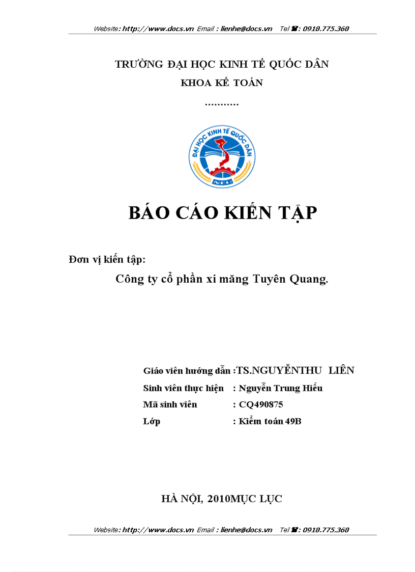 Tổ chức hạch toán kế toán tại Công ty CP xi măng Tuyên Quang