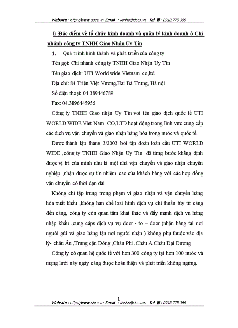 Tại Chi nhánh Công ty TNHH Giao Nhận Uy Tín