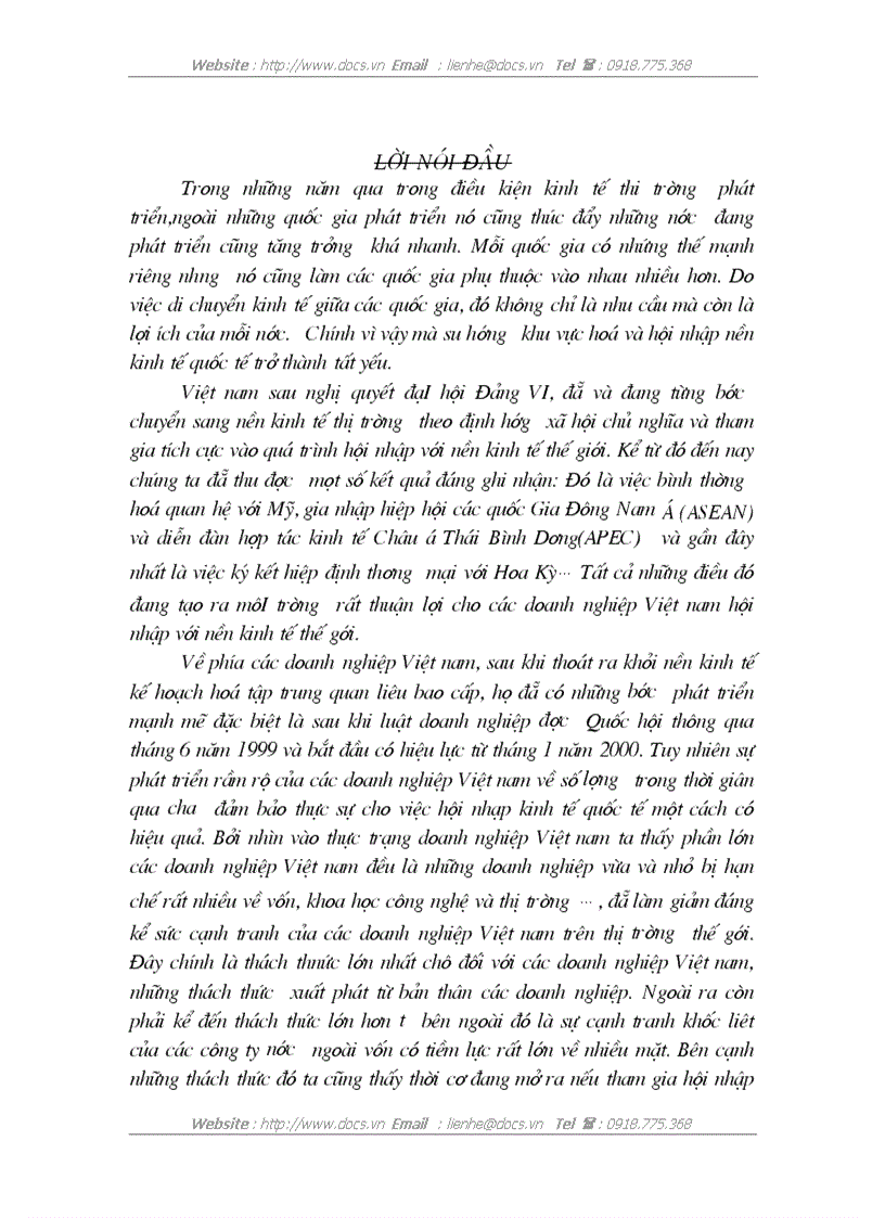 Thực trạng cơ hội thách thức và giải pháp trong quá trình hội nhập kinh tế quốc tế của các Doanh nghiệp Việt Nam
