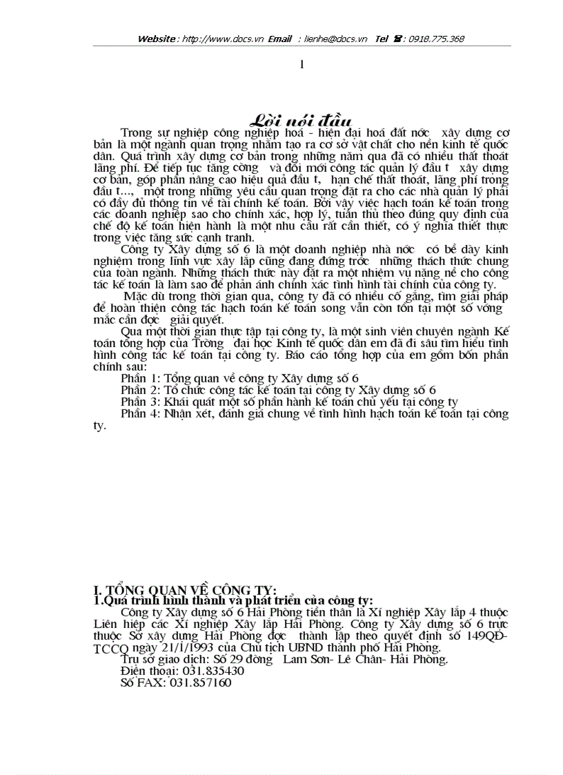 Báo Cáo Tại C ty Xây dựng số 6