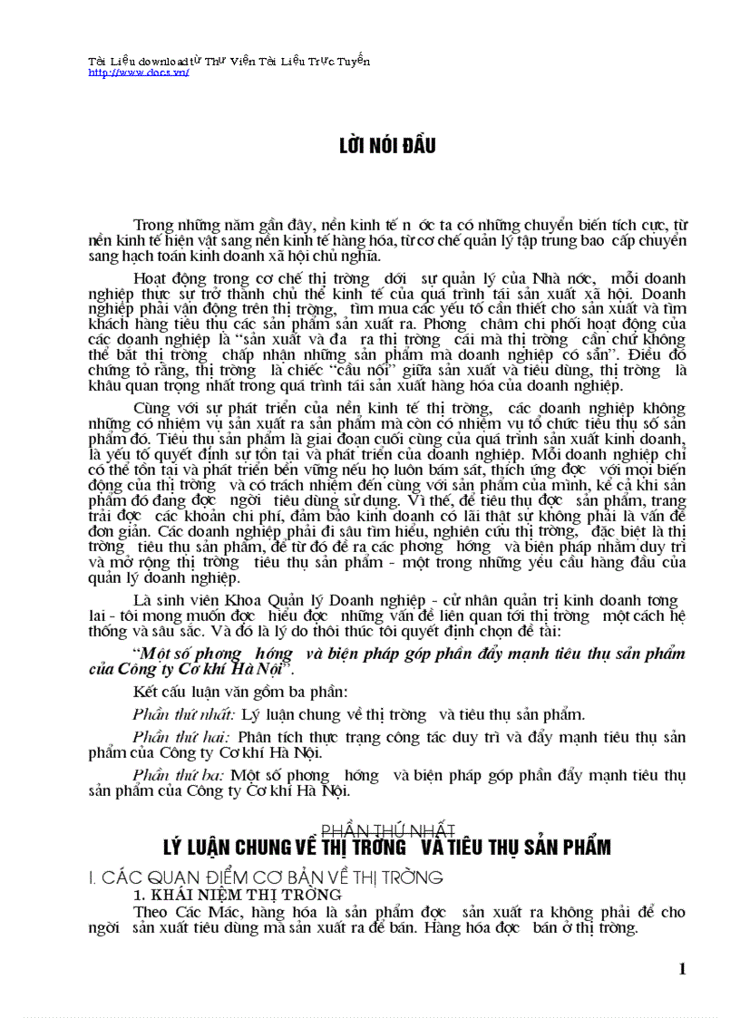 Một số phương hướng và biện pháp góp phần đẩy mạnh tiêu thụ sản phẩm của Công ty Cơ khí Hà Nội