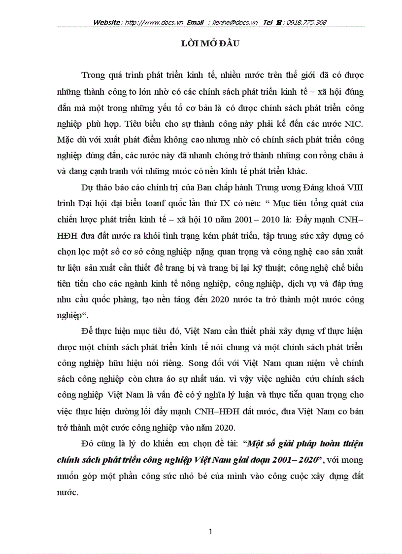 Giải pháp cho chính sách phát triển công nghiệp giai đoạn 2001 2020