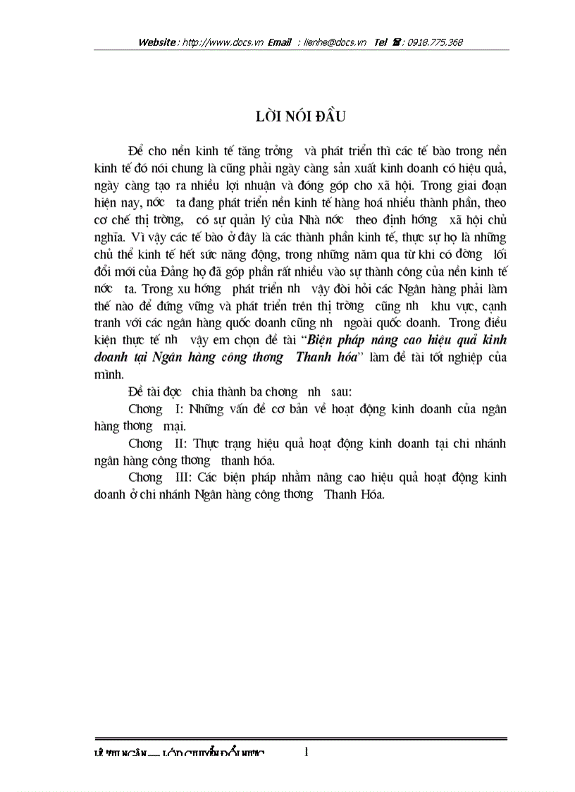 Biện pháp nâng cao hiệu quả kinh doanh tại ngânhàng NHTMCP Công Thương VietinBank Thanh Hoá