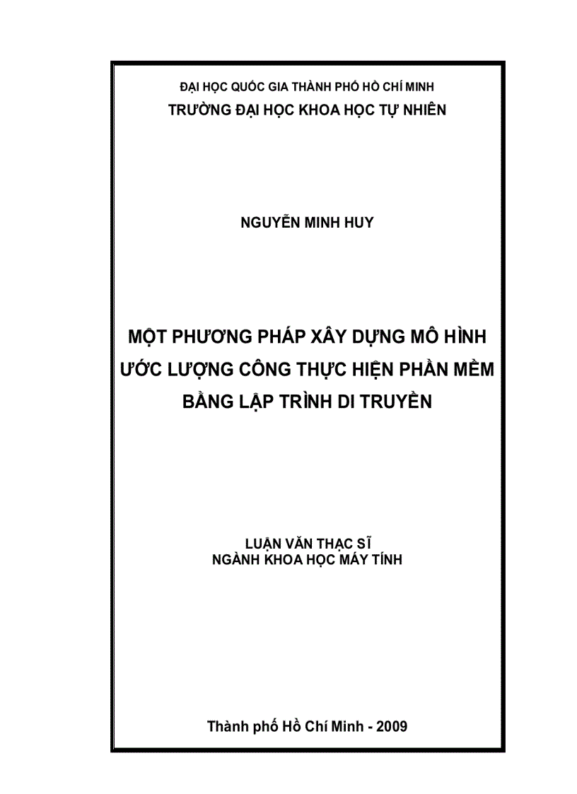 Một số phương pháp xây dựng mô hình ước lượng công thực hiện phần mềm bằng lập trình di truyền