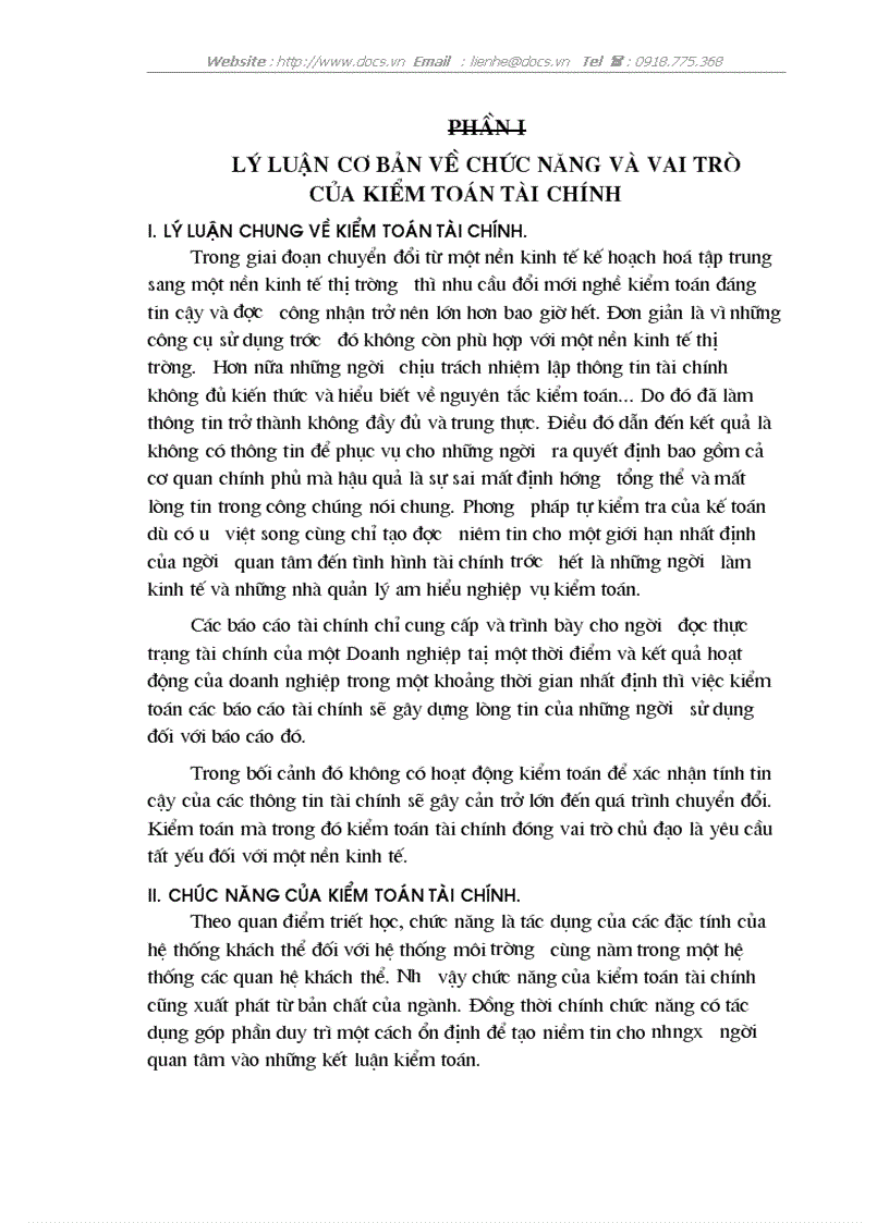 Vai trò và chức năng của kiểm toán đối với nền kinh tế và phương hướng hoàn thiện phát huy vai trò của kiểm toán tài chính