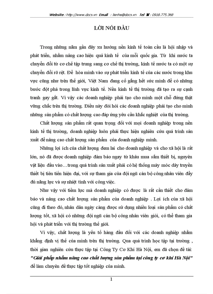 Giải phấp nhằm nâng cao chất lượng sản phẩm tại công ty cơ khí Hà Nội