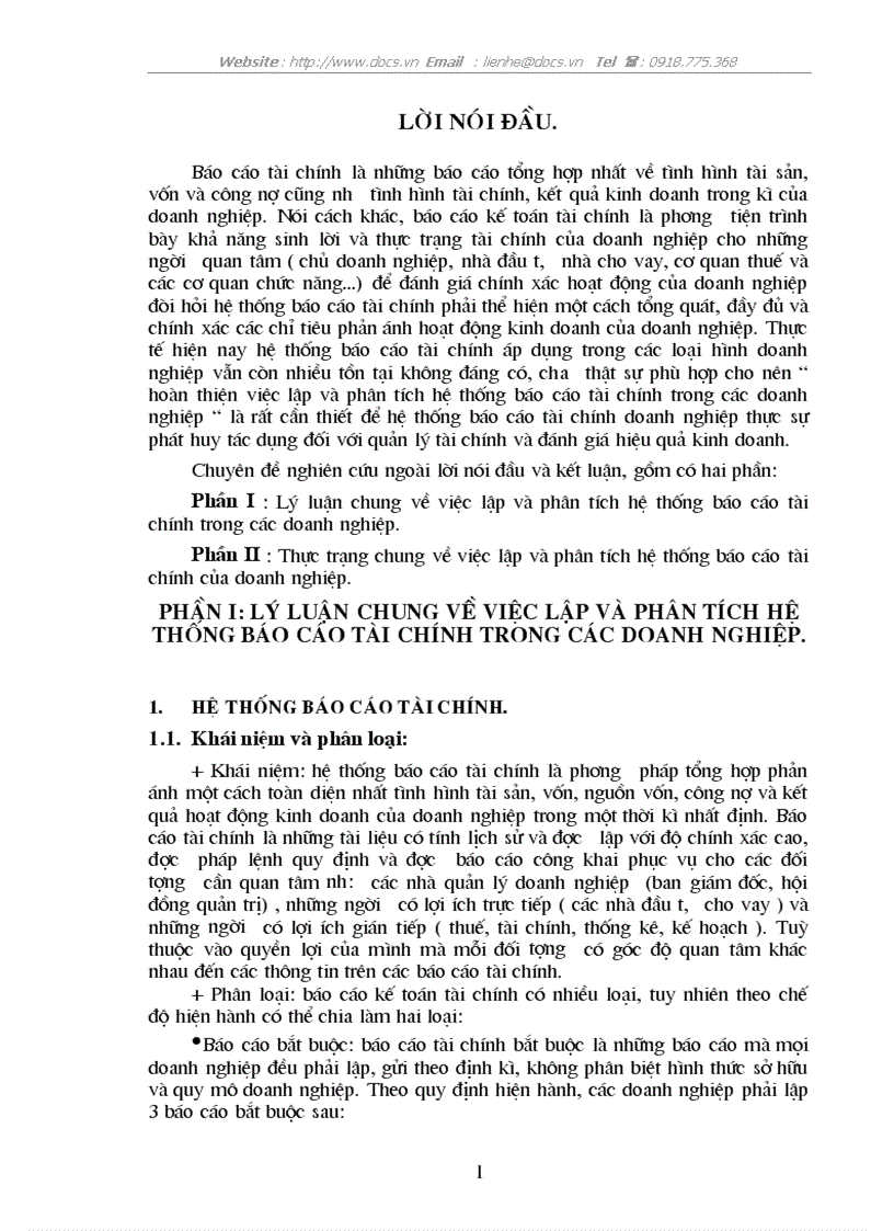 Hoàn thiện việc lập và phân tích hệ thống báo cáo tài chính trong các doanh nghiệp