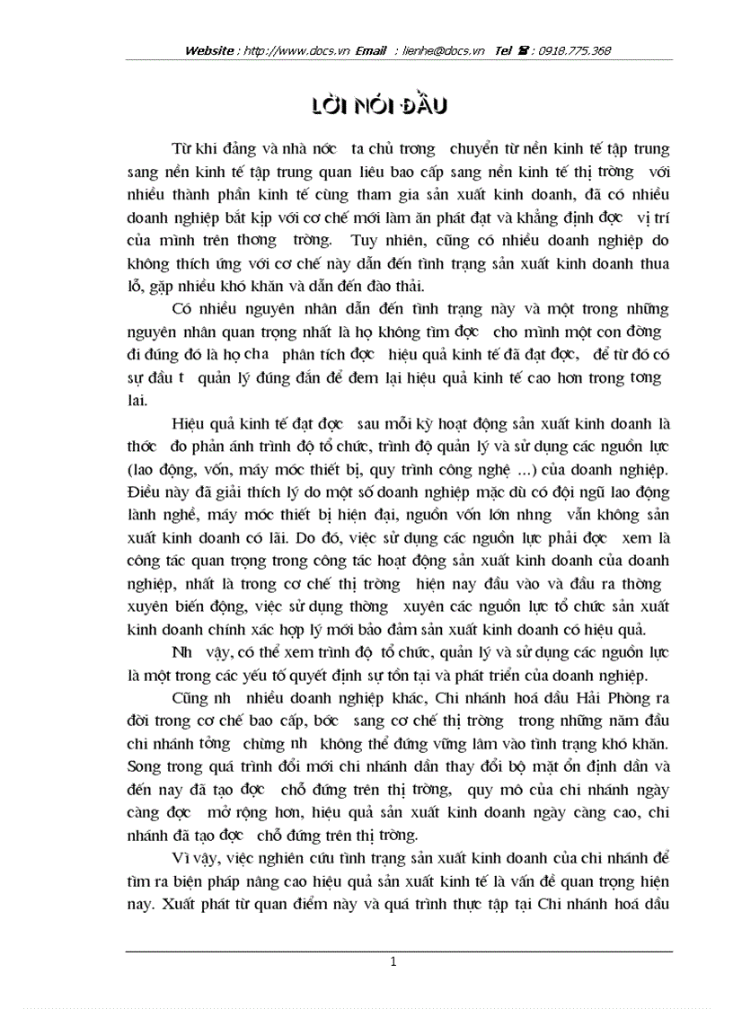 Một số vấn đề về nâng cao hiệu quả sản xuất kinh doanh của Chi nhánh hoá dầu Hải Phòng
