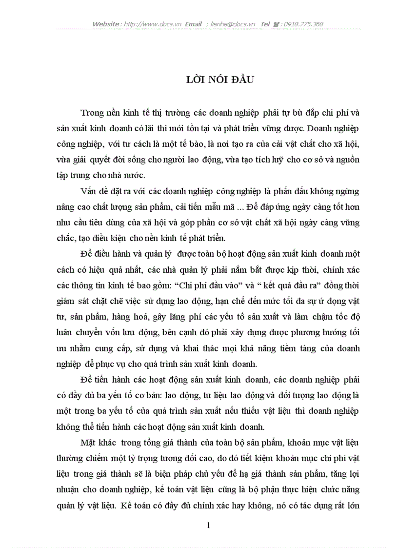 Tô chức hạch toán vật liệu tại Công ty Hoá Chất Mỏ