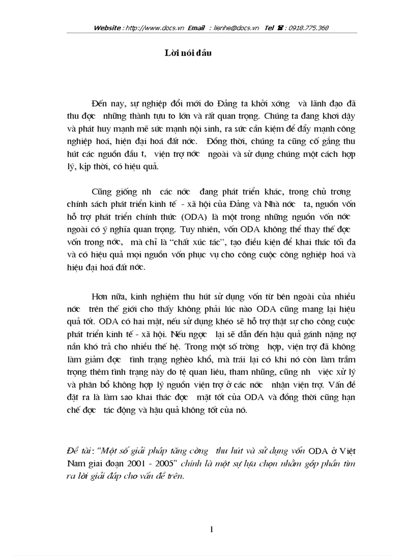 Một số giải pháp tăng cường thu hút và sử dụng vốn ODA ở Việt Nam giai đoạn 2001 2005