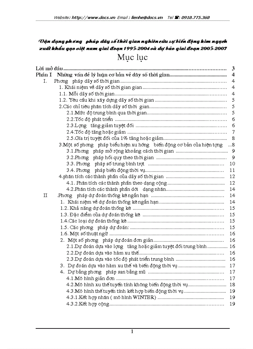 Vận dụng phương pháp dãy số thời gian nghiên cứu sự biến động kim ngạch xuất khẩu gạo việt nam giai đoạn 1995 2004 và dự báo giai đoạn 2005 2007