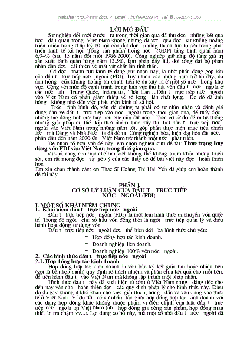 Thực trạng huy động vốn FDI vào Việt Nam trong thời gian qua