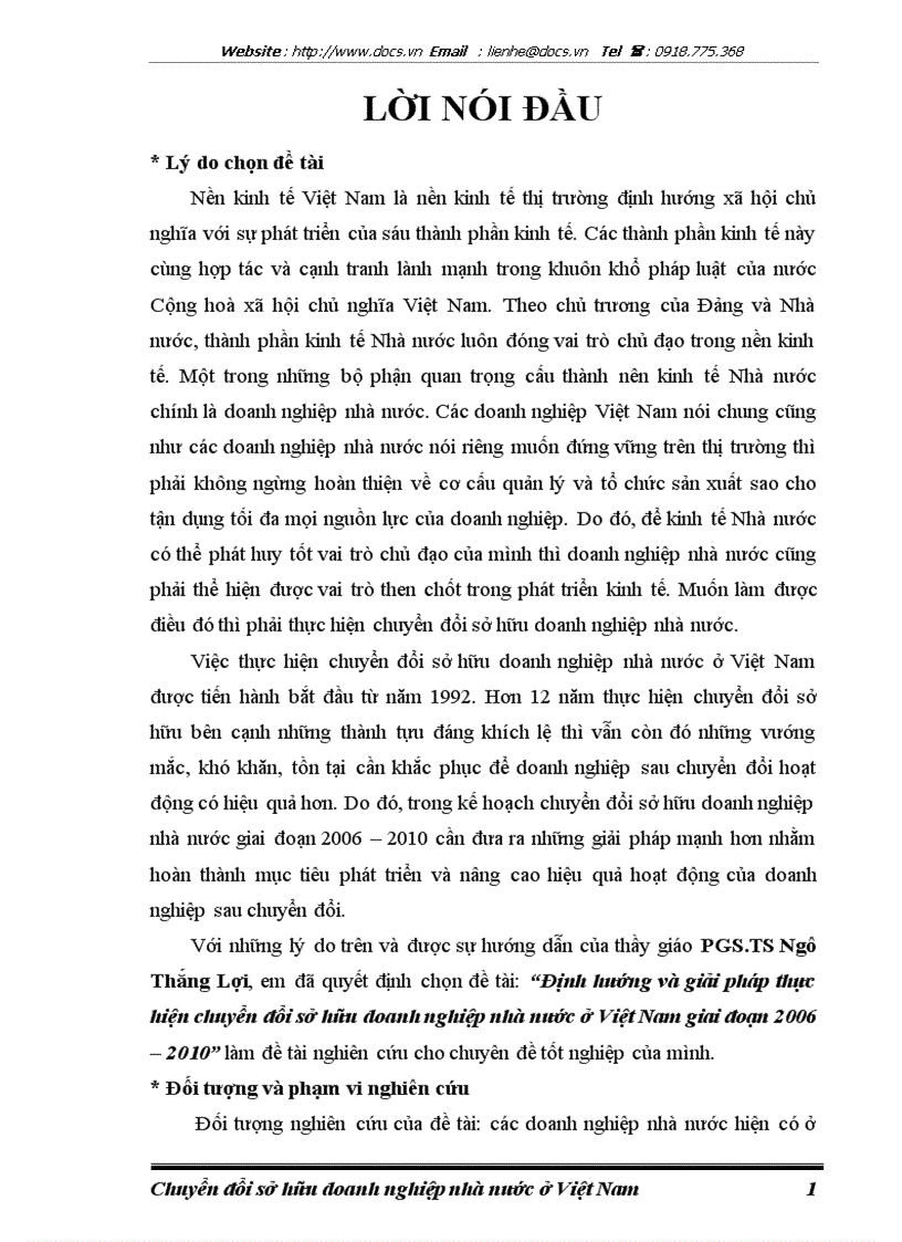 Định hướng và giải pháp thực hiện chuyển đổi sở hữu doanh nghiệp nhà nước ở Việt Nam giai đoạn 2006 2010