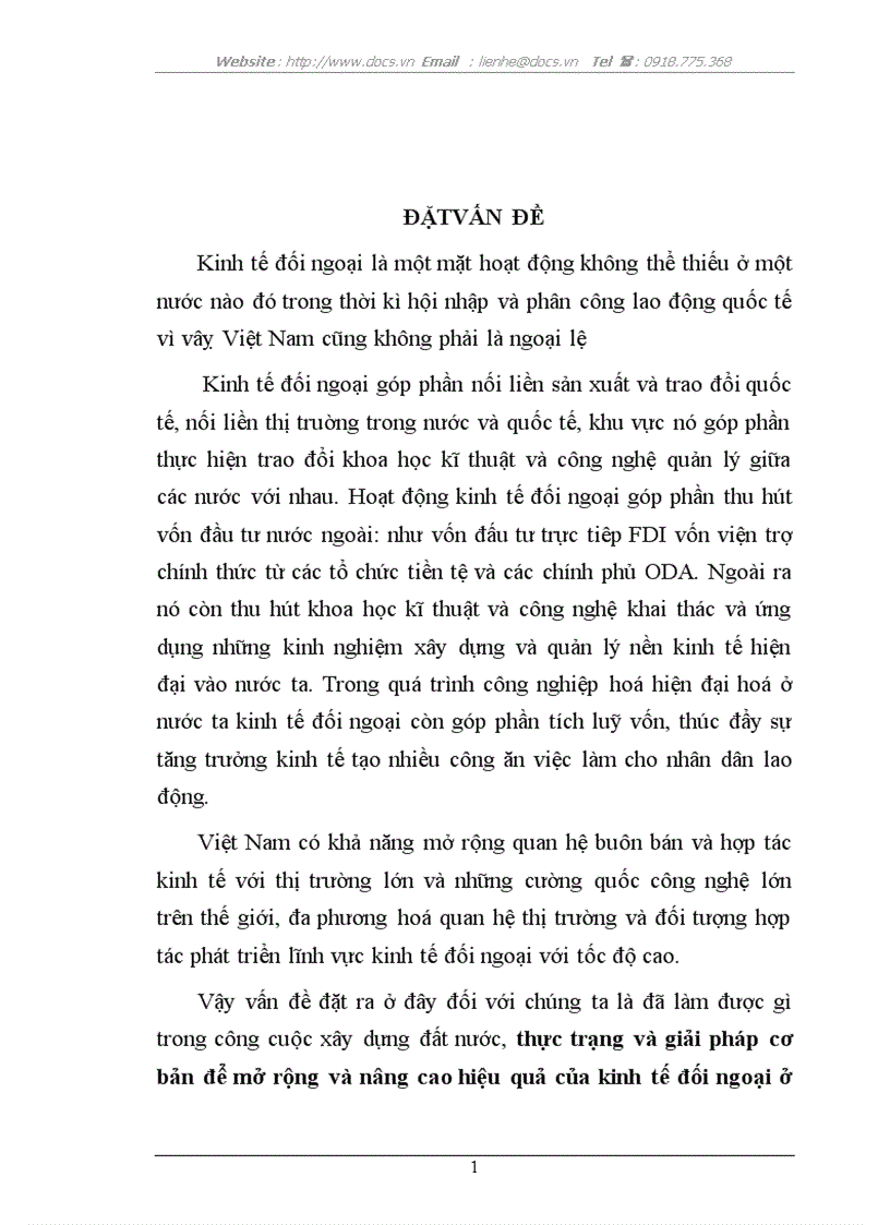 Thực trạng và giải pháp cơ bản để mở rộng và nâng cao hiệu quả của kinh tế đối ngoại ở nước ta hiện nay