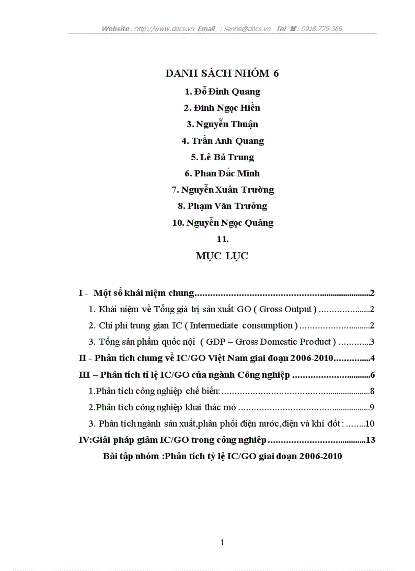 Phân tích tỷ lệ IC GO giai đoạn 2006 2010