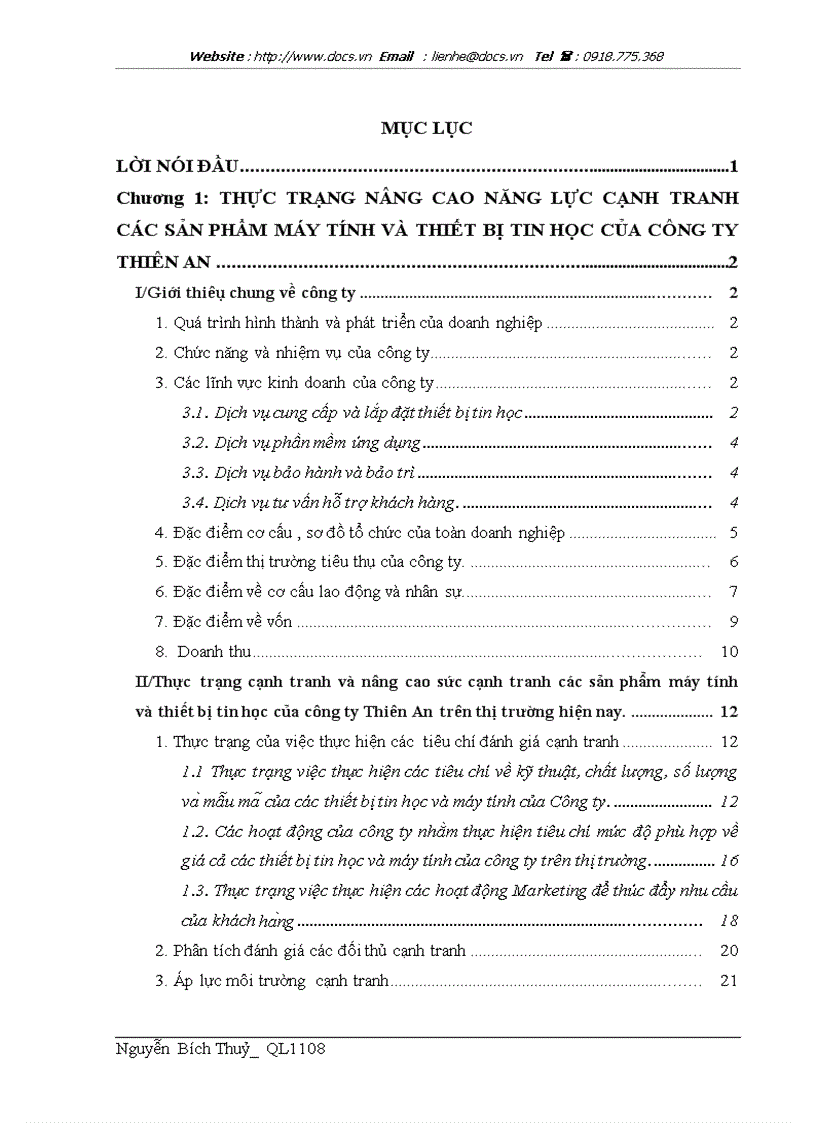 Nâng cao năng lực cạnh tranh trong hoạt động kinh doanh máy tính và thiết bị tin học của Công ty Thiên An lt trọn bộ gt