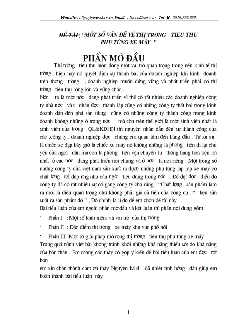 Một số vấn đề về thị trường tiêu thụ phụ tùng xe máy