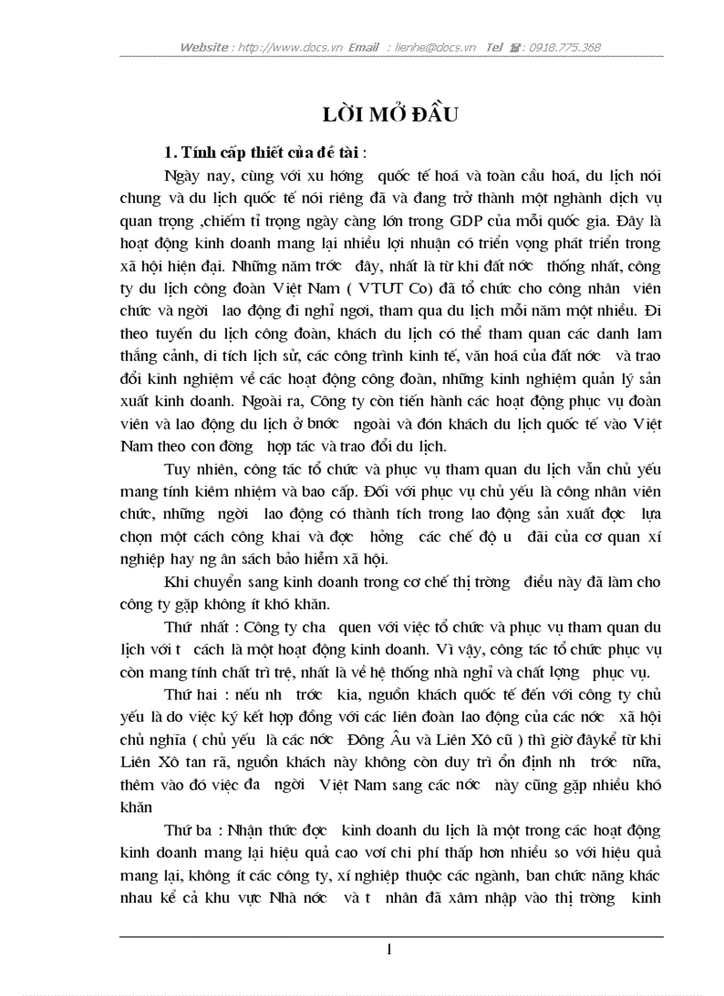 Thực trạng và một số giải pháp chủ yếu nhằm nâng cao hiệu quả kinh doanh du lịch quốc tế tại công ty du lịch và tư vấn đầu tư quốc tế