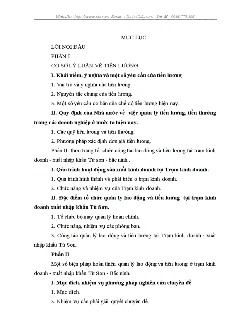 Một số biện pháp hoàn thiện quản lý lao động và tiền lương tại Trạm kinh doanh xuất nhập khẩu Từ Sơn