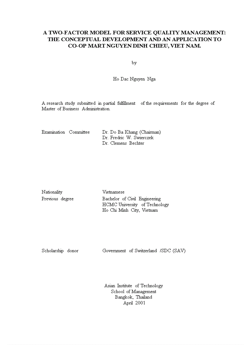 Atwo factor model for service quality management The conceptual development and an application to co op mart nguyen dinh chieu viet nam