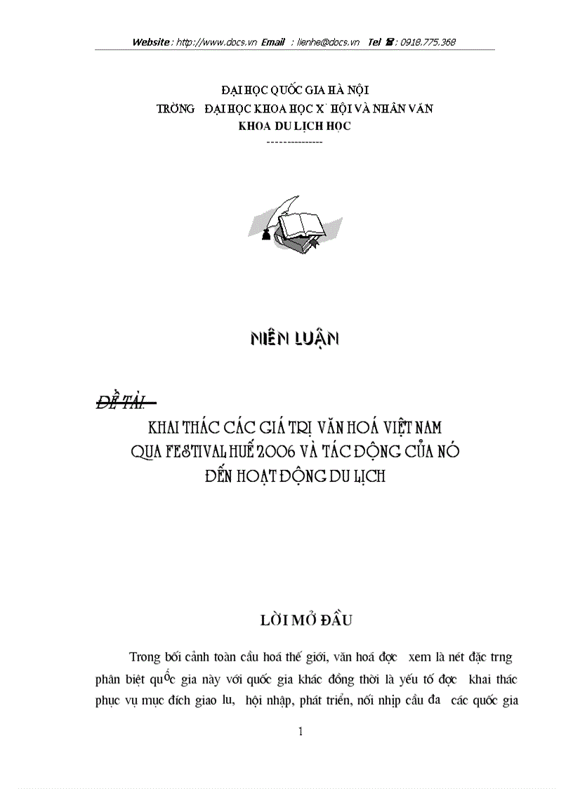 Khai thác các giá trị văn hoá việt nam qua festival huế 2006 và tác động của nó đến hoạt động du lịch