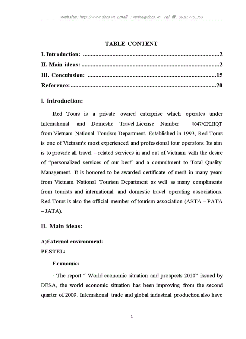 Red tour s internal and external environment and the impact of factors to organization