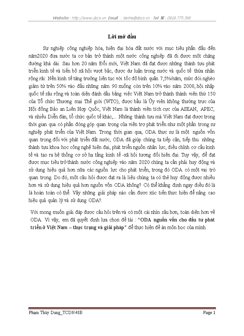 ODA nguồn vốn cho đầu tư phát triển ở Việt Nam thực trạng và giải pháp
