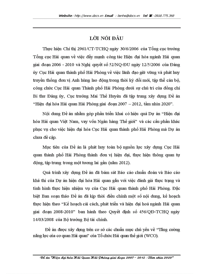 Hiện đại hoá Hải Quan Hải Phòng giai đoạn 2007 2012 Tầm nhìn 2020