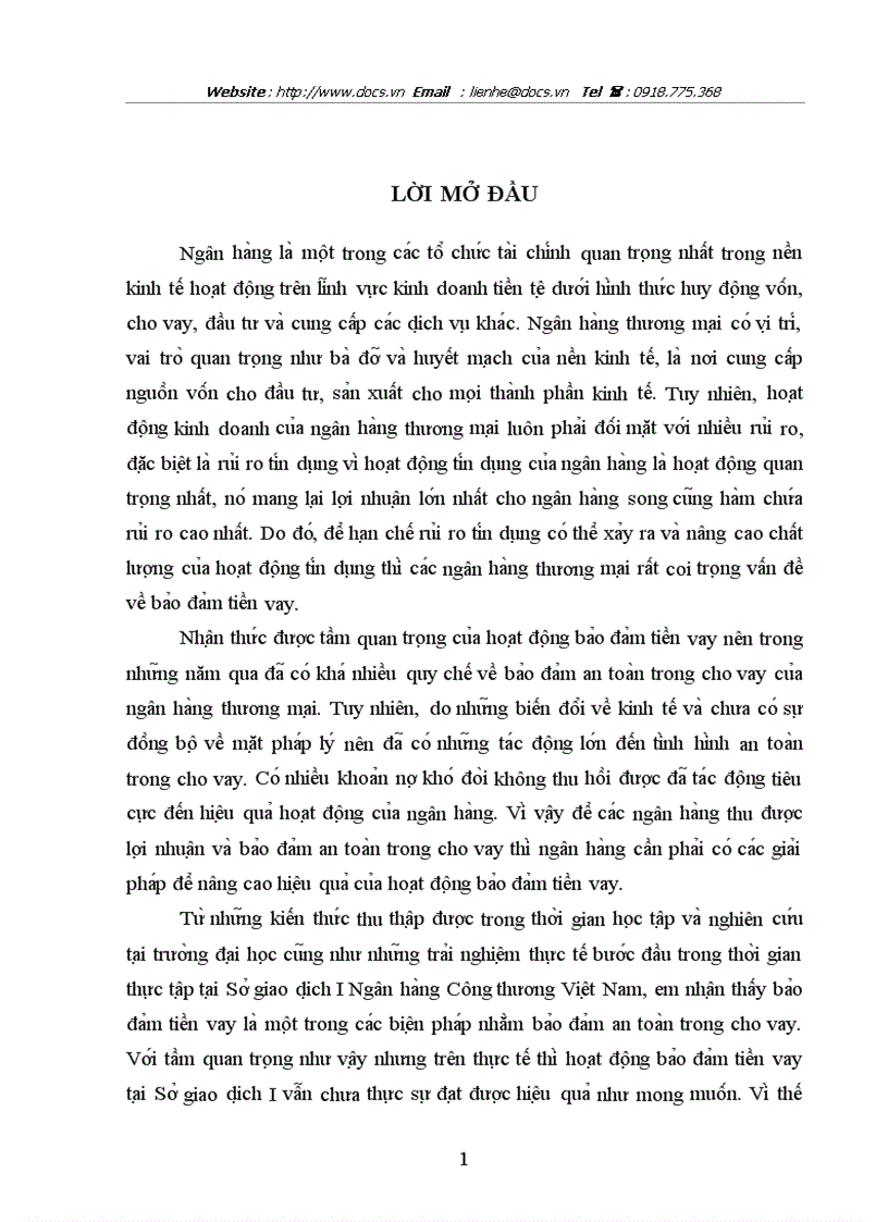 Nâng cao hiê u qua cu a hoa t đô ng ba o đa m tiê n vay ta i Sơ giao di ch I Ngân ha ng Công thương Viê t Nam