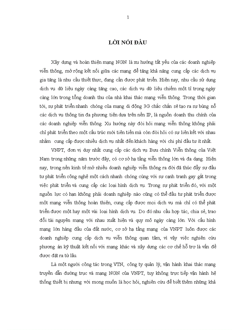 Nghiên cứu phương án kỹ thuật kết nối mạng NGN của VNPT với mạng của các doanh nghiệp viễn thông khác