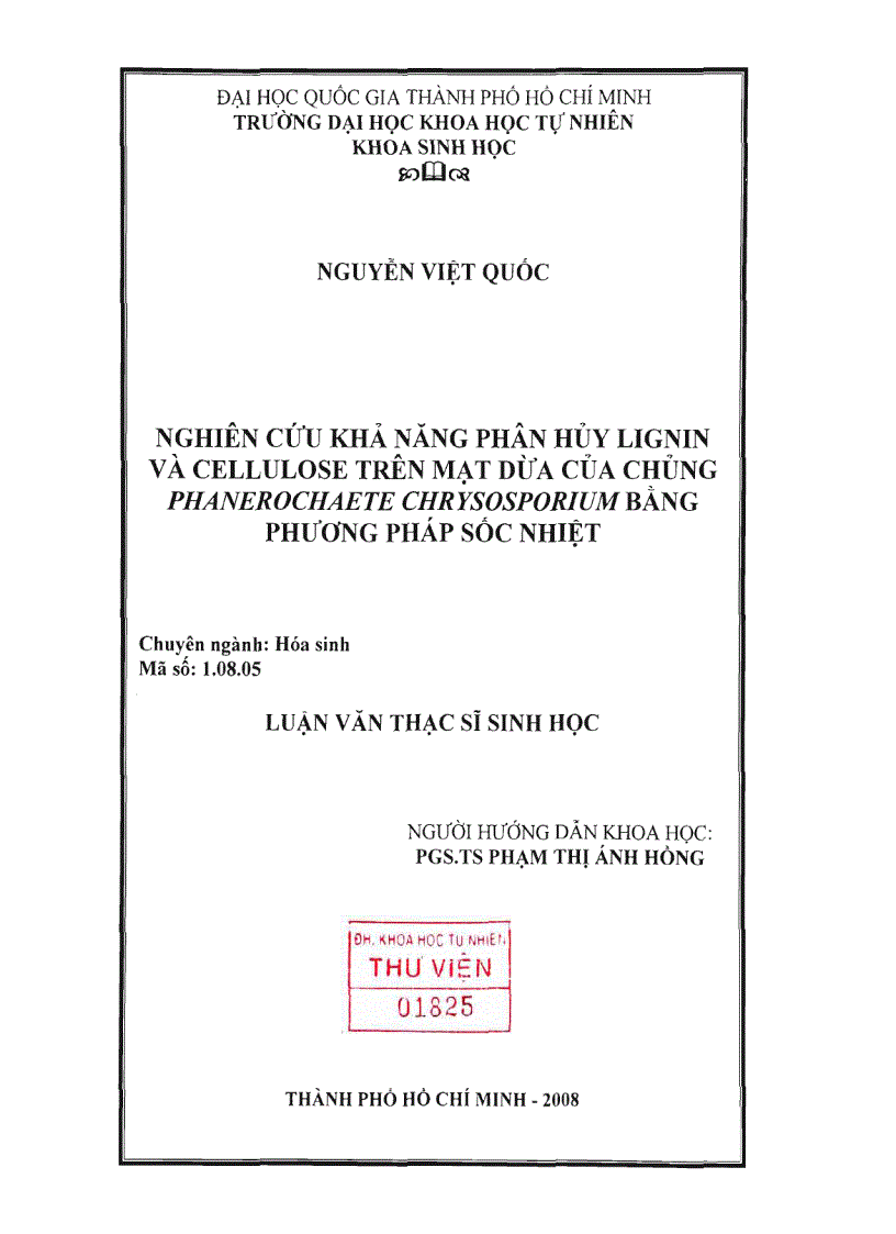 Nghiên cứu khả năng phân hủy lignin và cellulose trên mạt dừa của chủng phanerochaete chrysosporium bằng phương pháp sốc nhiệt