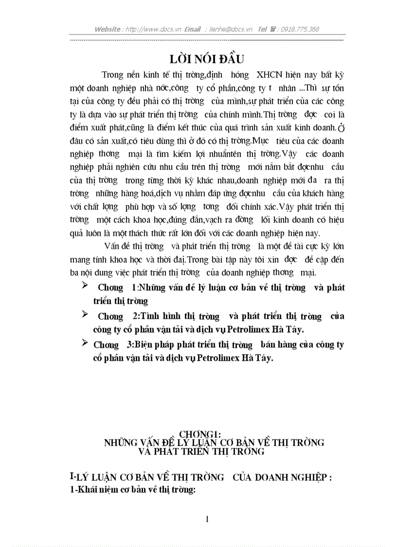 Tình hình thị trường phát triển thị trường bán hàng của C ty CP vận tải dịch vụ Petrolimex Hà Tây