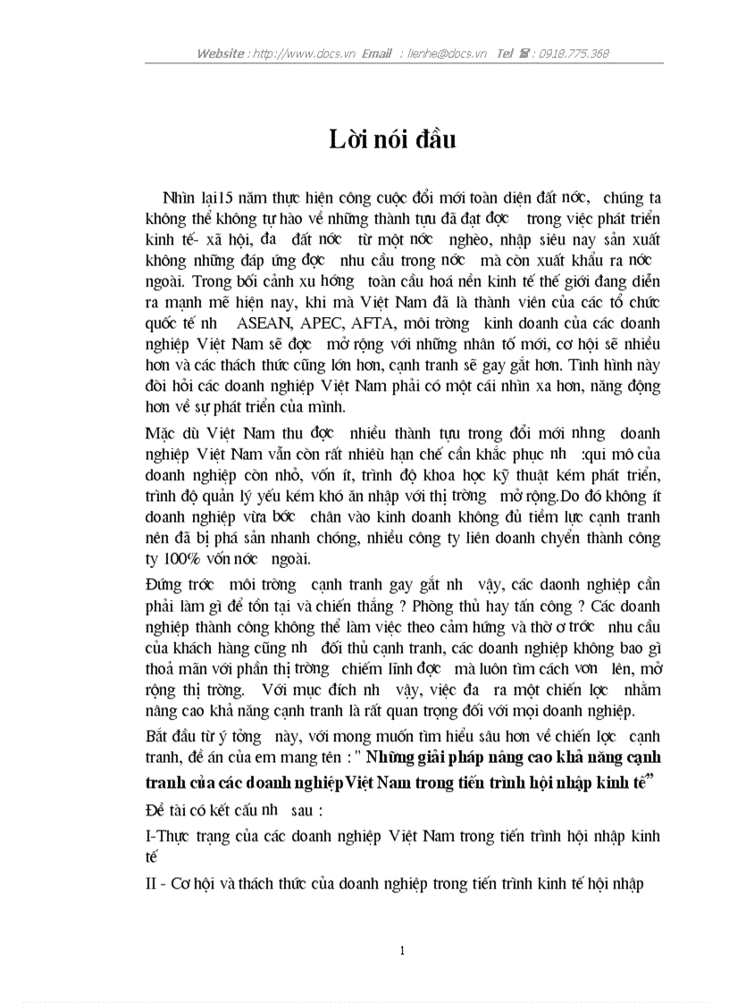 Những giải pháp nâng cao khả năng cạnh tranh của các doanh nghiệpViệt Nam trong tiến trình hội nhập kinh tế