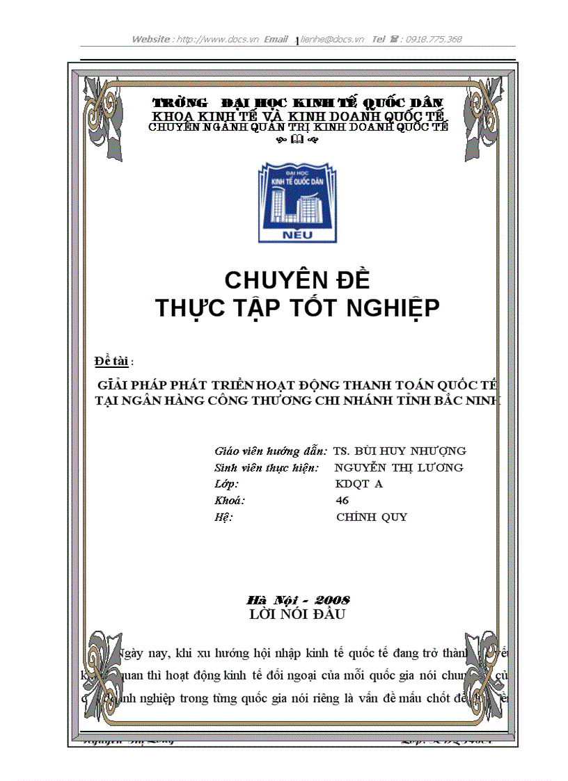 Giải pháp phát triển hoạt động thanh toán quốc tế tại ngân hàng công thương chi nhánh tỉnh bắc ninh