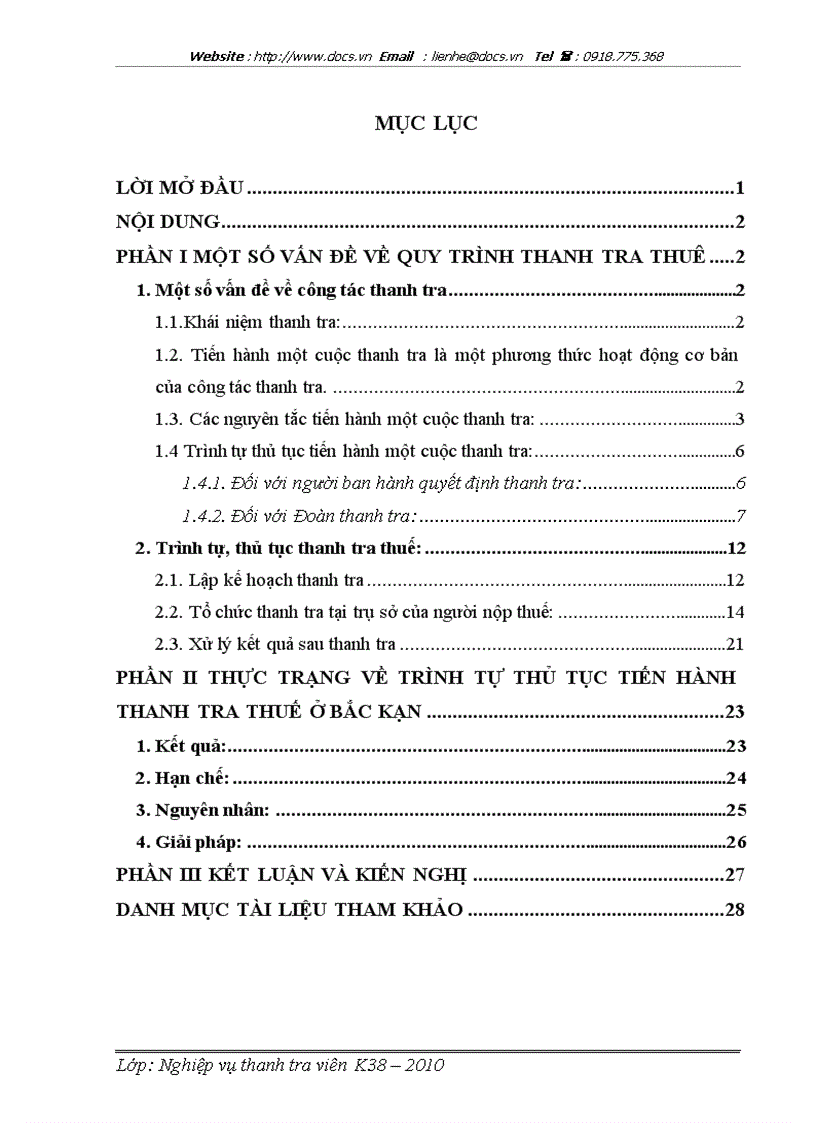 Một số vấn đề về trình tự thủ tục thanh tra thuế tại Bắc Kạn