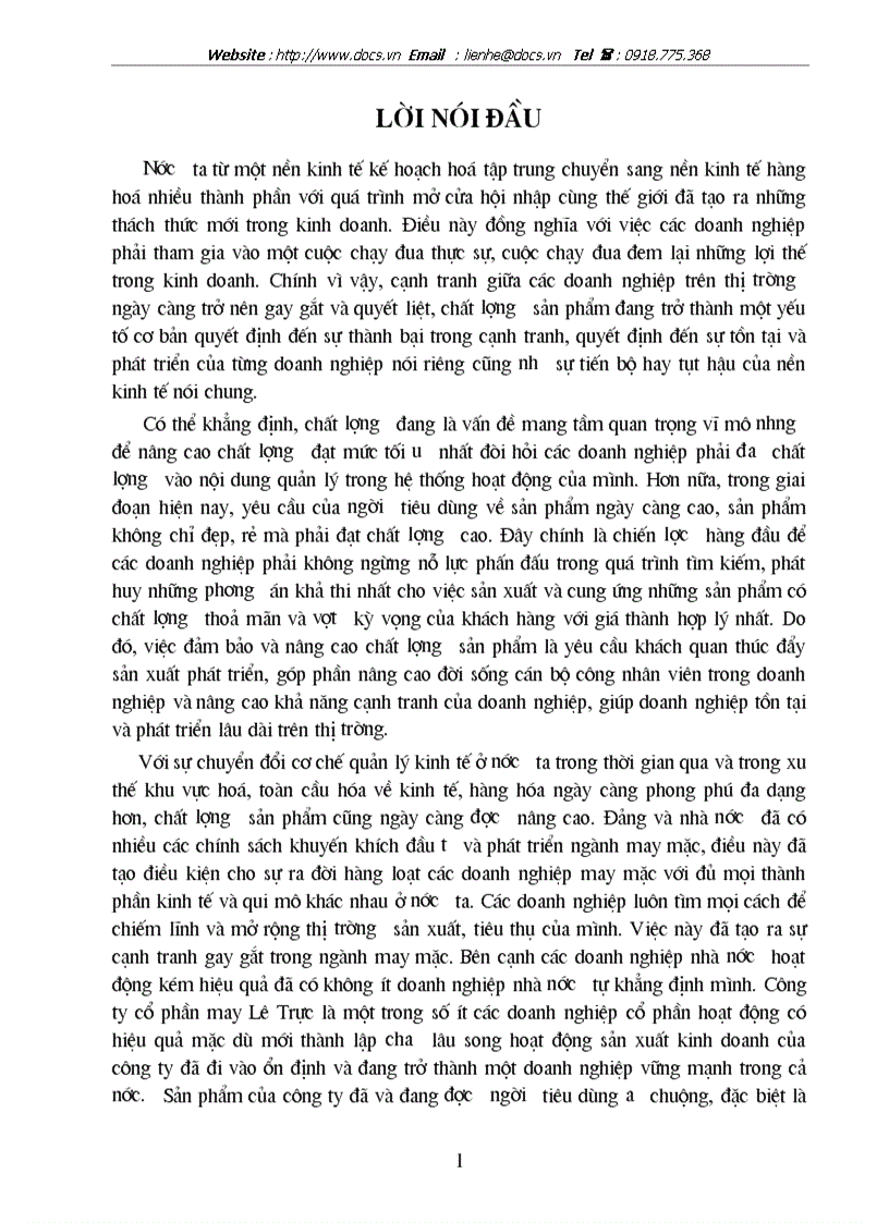 Một số phương hướng và biện pháp cơ bản nhằm nâng cao chất lượng sản phẩm tại công ty cổ phần may Lê Trực
