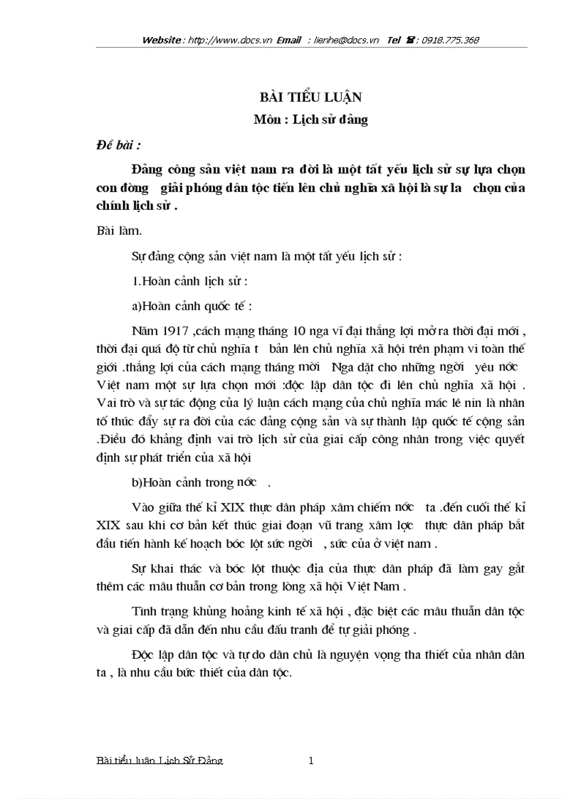 Đảng công sản việt nam ra đời là một tất yếu lịch sử sự lựa chọn con đường giải phóng dân tộc tiến lên chủ nghĩa xã hội là sự lưa chọn của chính lịch