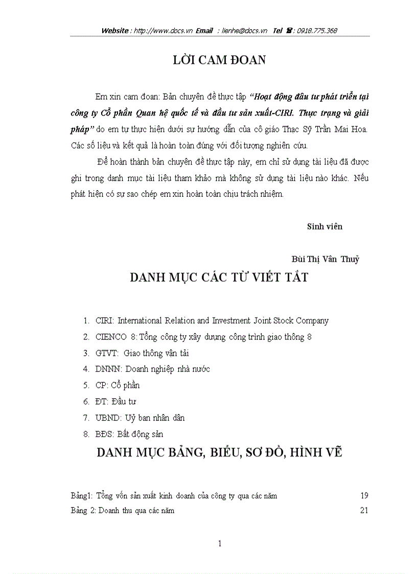 Hoạt động đâu tư phát triển tại Công ty CP Quan hệ quốc tế và đầu tư sản xuất CIRI Thực trạng và giải pháp