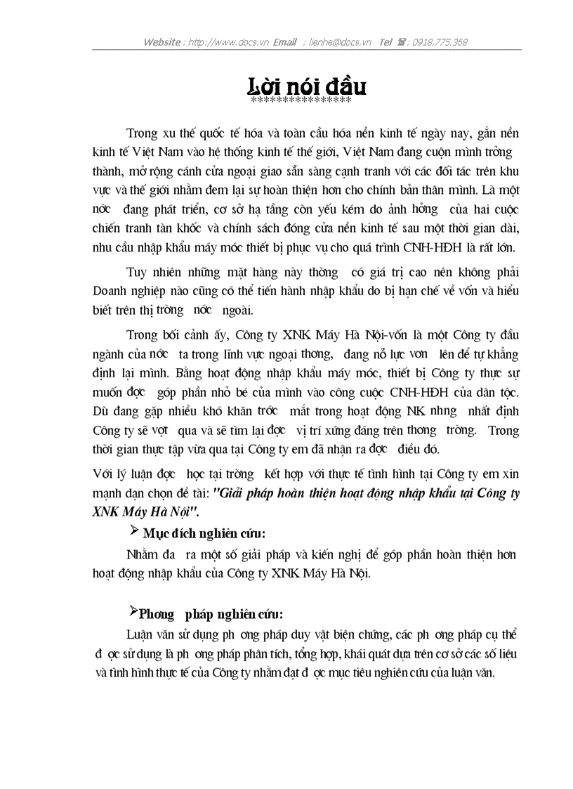 Giải pháp hoàn thiện hoạt động nhập khẩu tại Công ty XNK Máy Hà Nội