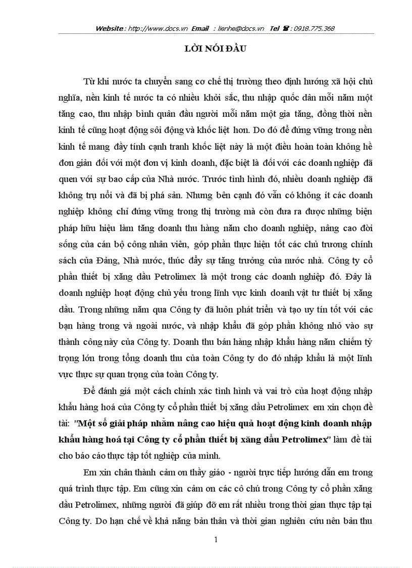 Một số giải pháp nhằm nâng cao hiệu quả hoạt động kinh doanh nhập khẩu hàng hoá tại Công ty cổ phần thiết bị xăng dầu Petrolimex