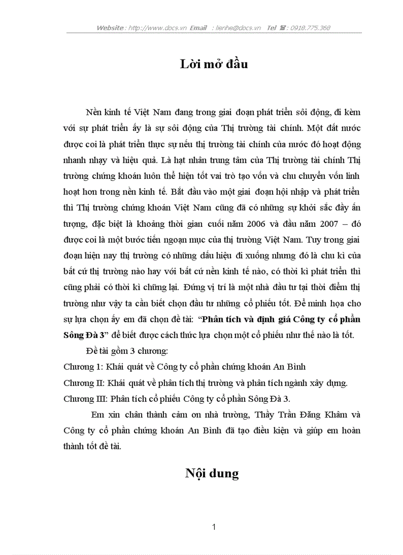 Phân tích và định giá Công ty cổ phần Sông Đà 3