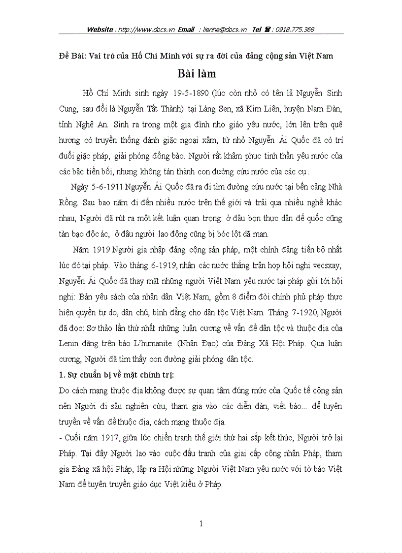 Vai trò của Hồ Chí Minh với sự ra đời của đảng cộng sản Việt Nam